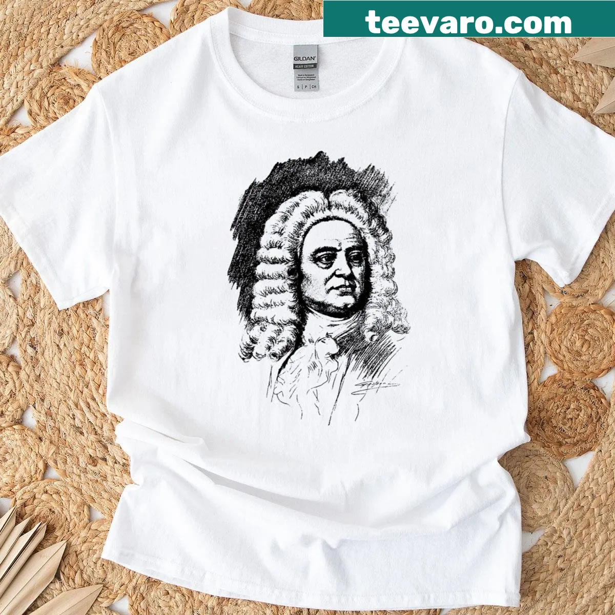 Elegant T-shirt honoring composer George Frideric Handel — on a men's t-shirt