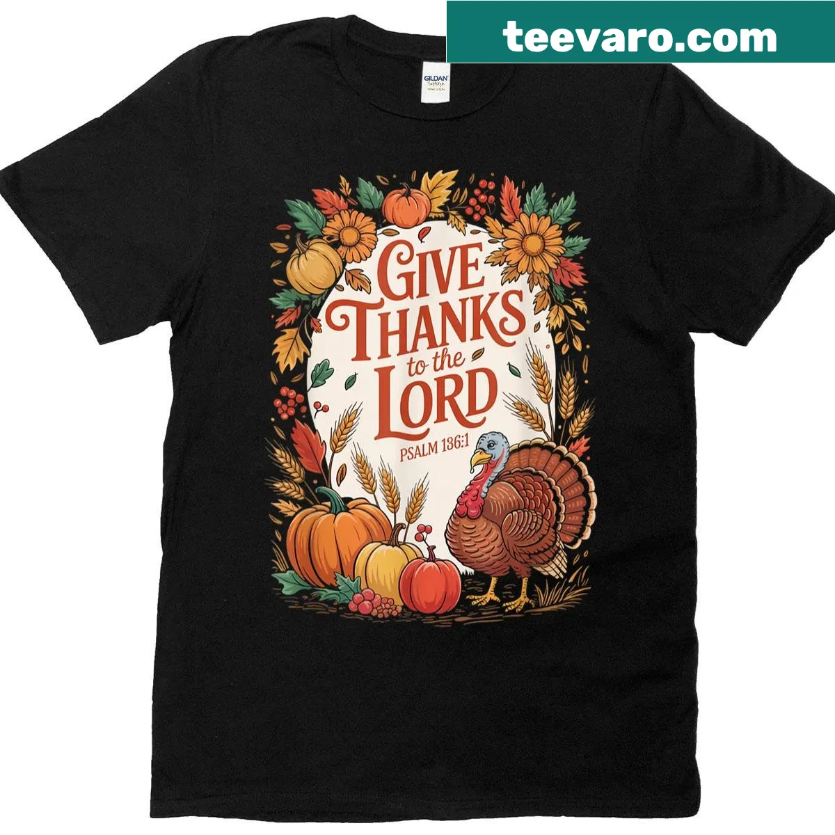 Thanksgiving pumpkin graphic t-shirt — on a men's t-shirt