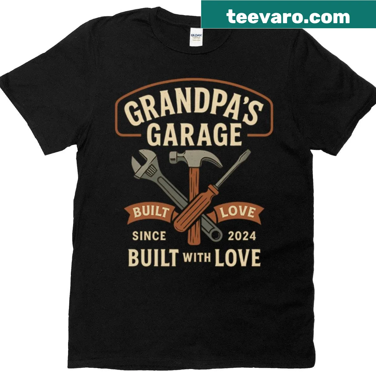 Vintage tools graphic representing a nostalgic garage workshop — on a men's t-shirt