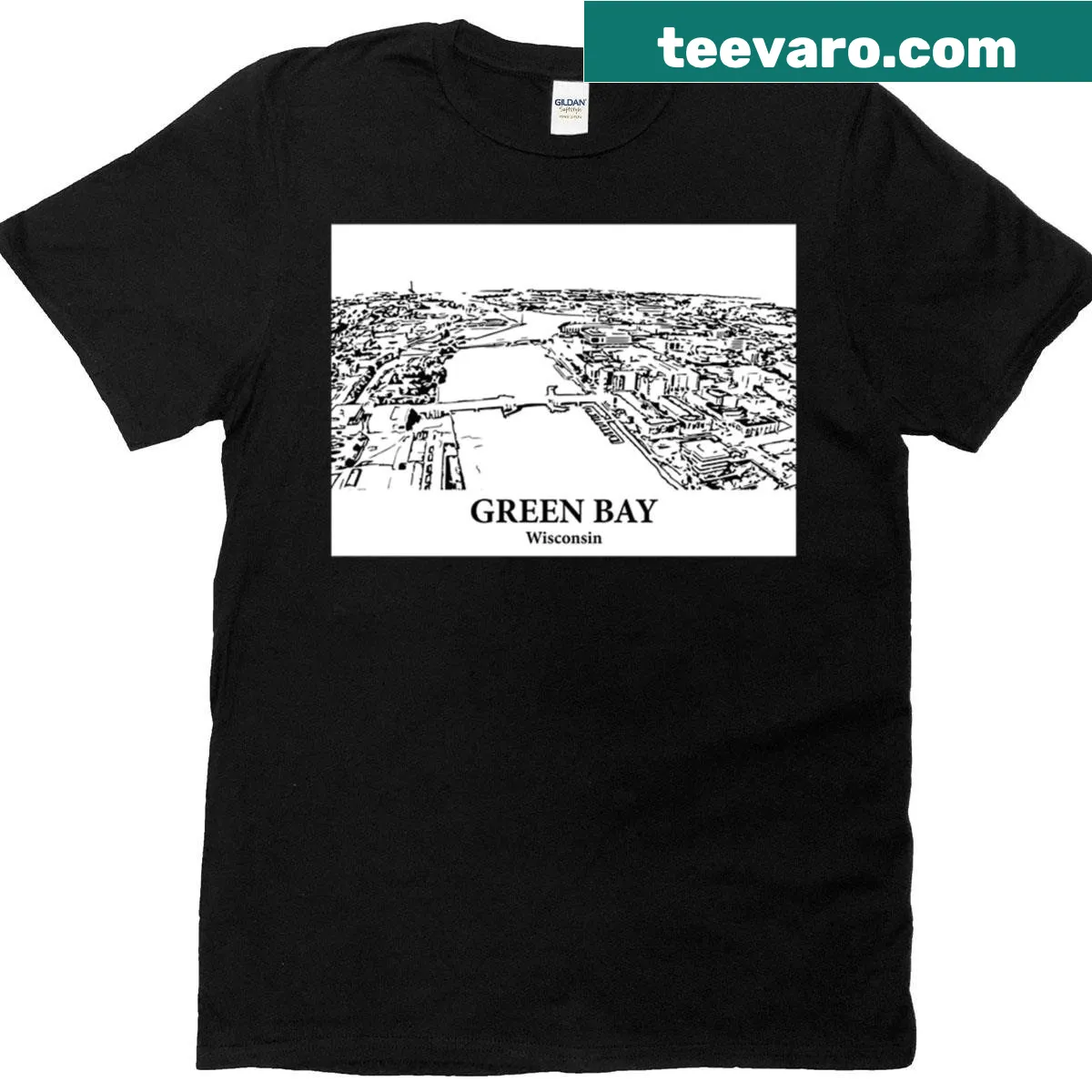 T-shirt celebrating Green Bay, Wisconsin — on a men's t-shirt