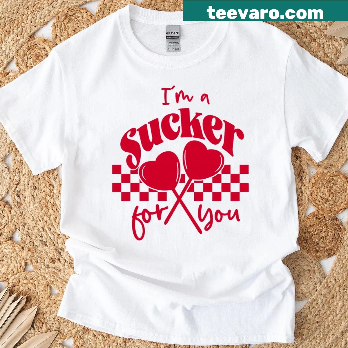 Retro heart candy graphic T-shirt for Valentine's Day — on a men's t-shirt