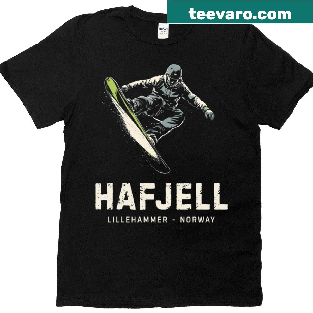 Graphic of Hafjell and Lillehammer landscapes on an oversized t-shirt — on a men's t-shirt