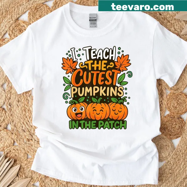 Cute Halloween-themed T-shirt for pre-k teachers with pumpkins
