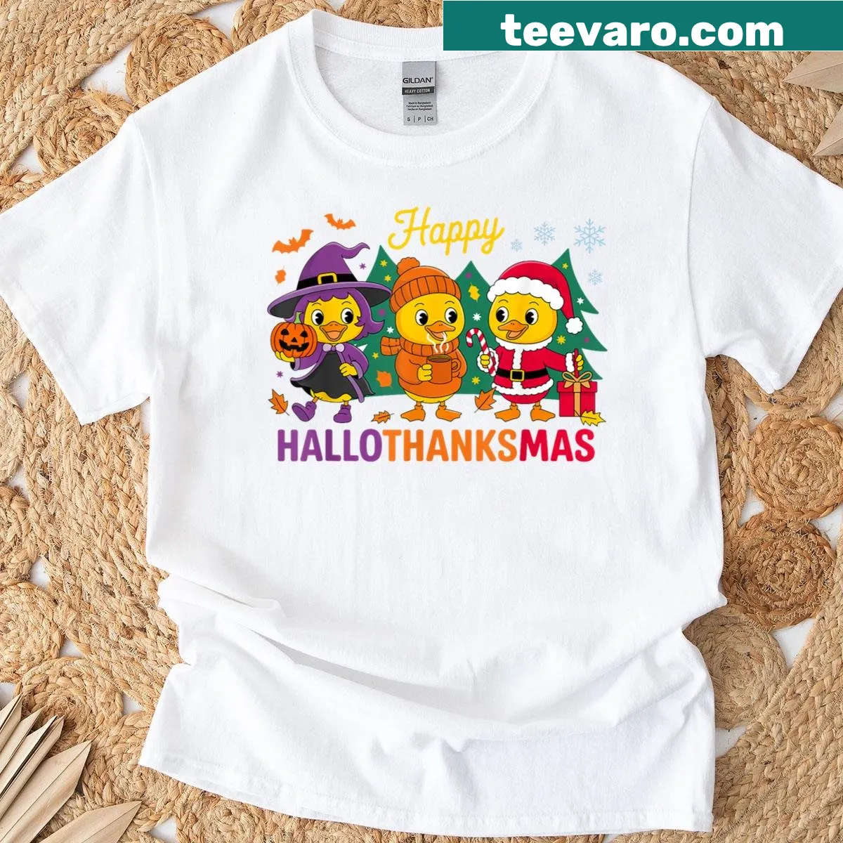 Whimsical goose design for Halloween, Thanksgiving, and Christmas t-shirt — on a men's t-shirt