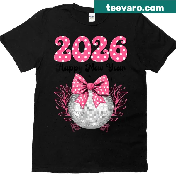 Cute graphic of a bow and disco ball for New Year 2026
