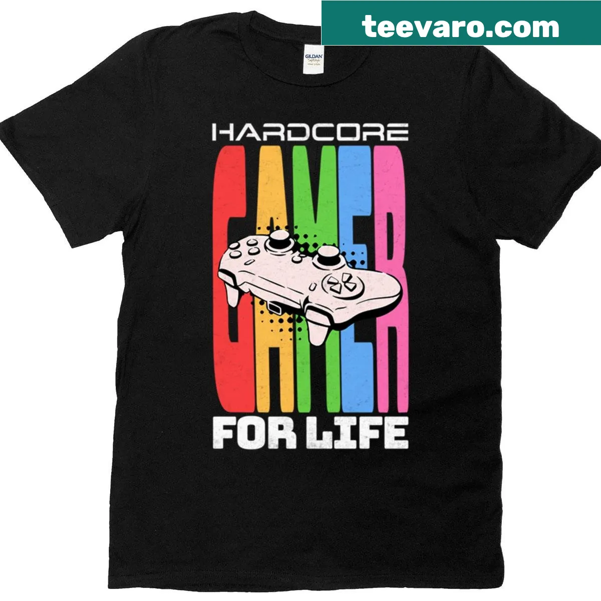 Oversized shirt with 'Hardcore Gamer For Life' text — on a men's t-shirt
