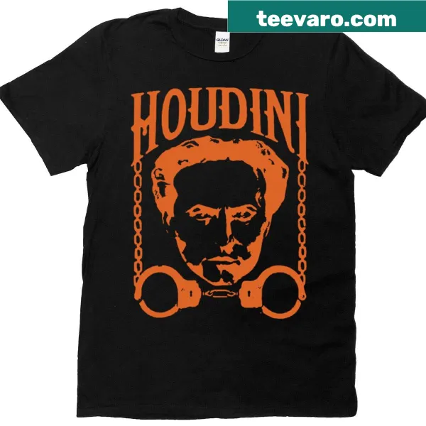 Whimsical illustration of Harry Houdini on a t-shirt