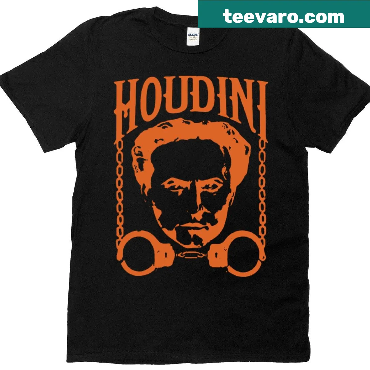 Whimsical illustration of Harry Houdini on a t-shirt — on a men's t-shirt