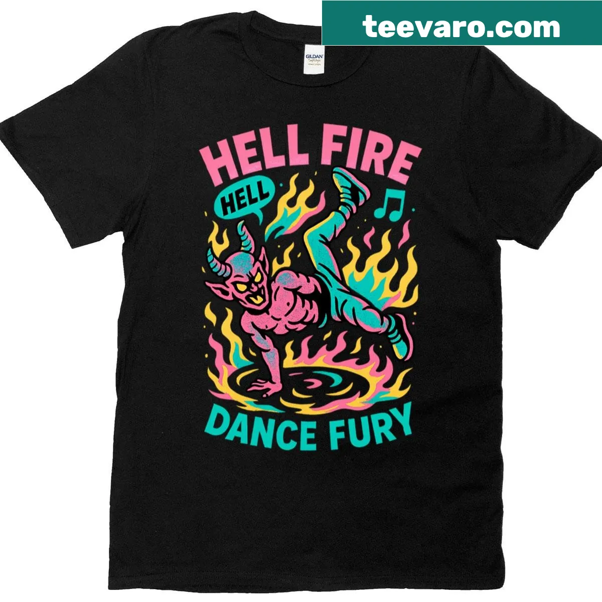 Retro illustration of a dancing devil on a T-shirt, embodying a playful spirit. — on a men's t-shirt