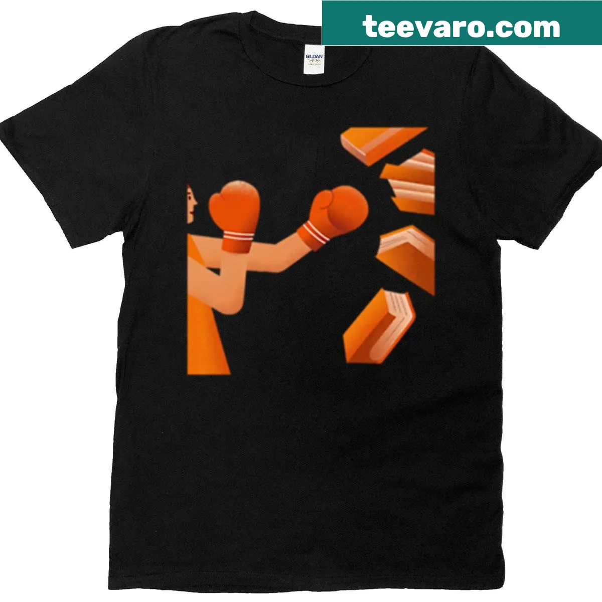 Playful shirt featuring a humorous literal interpretation of 'Hit The Books.' — on a men's t-shirt