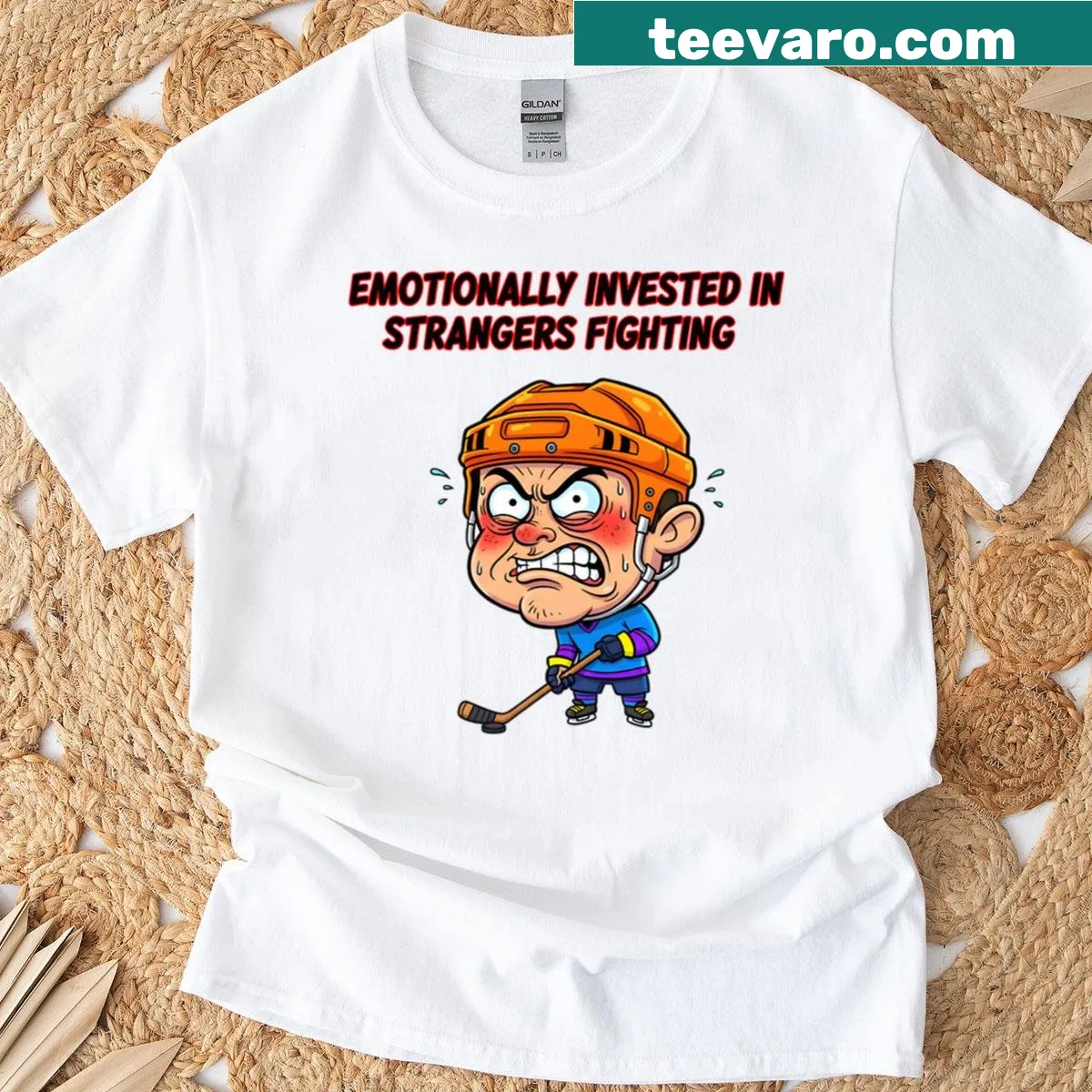 Funny cartoon hockey rage graphic on oversized T-shirt — on a men's t-shirt