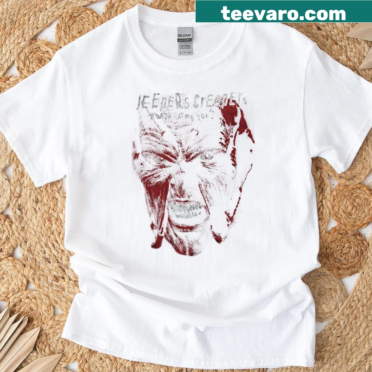 Vintage-style horror movie T-shirt with classic film design — on a men's t-shirt