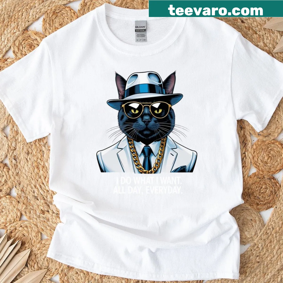 Oversized tee with playful text for cat lovers — on a men's t-shirt