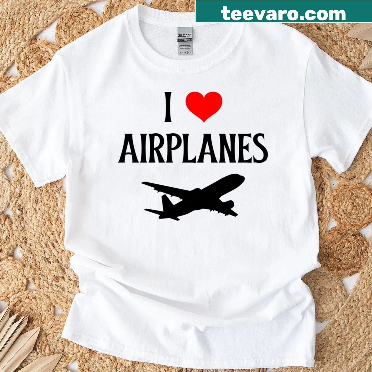 Typography design featuring hearts and airplanes for aviation lovers. — on a men's t-shirt