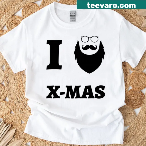 Christmas T-shirt with bold 'I Love X-mas' typography design.