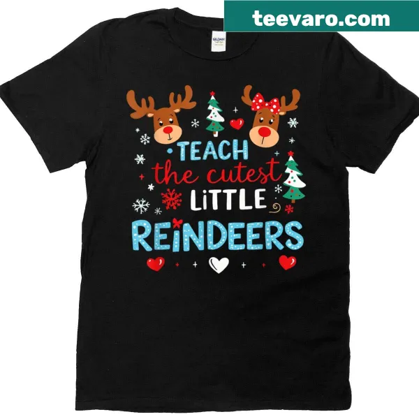 Cute reindeer illustration on a teacher Christmas t-shirt