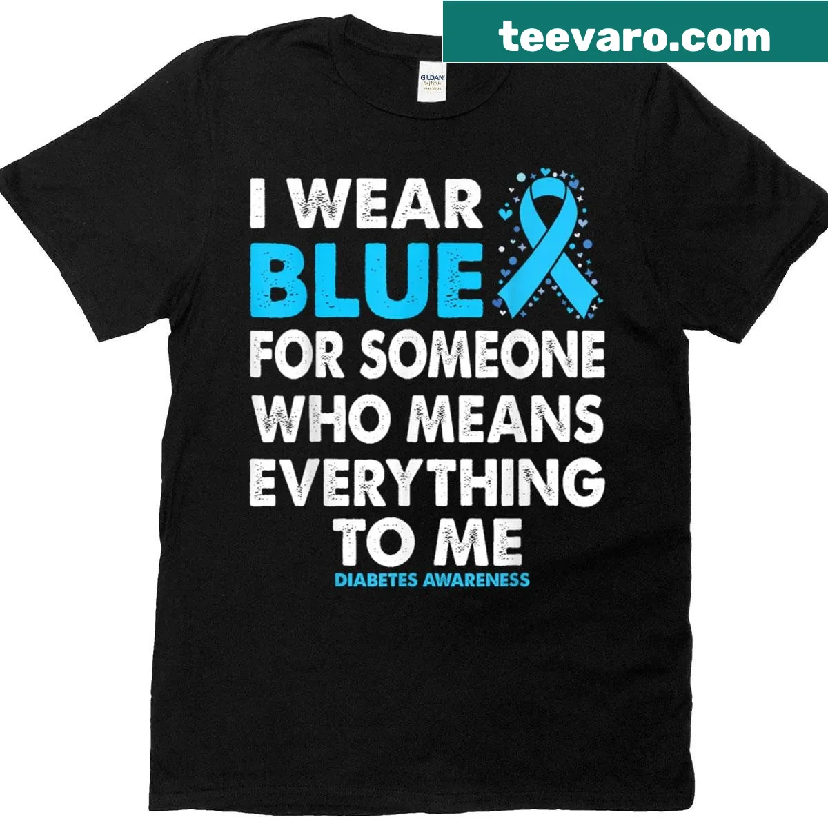 Typography shirt for Diabetes Awareness Month stating 'I Wear Blue For Someone' — on a men's t-shirt