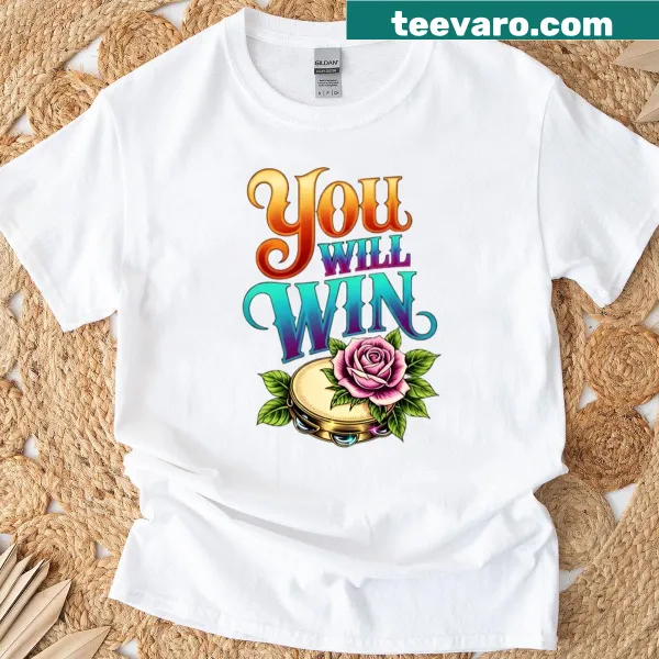T-shirt with an inspirational rose and tambourine design
