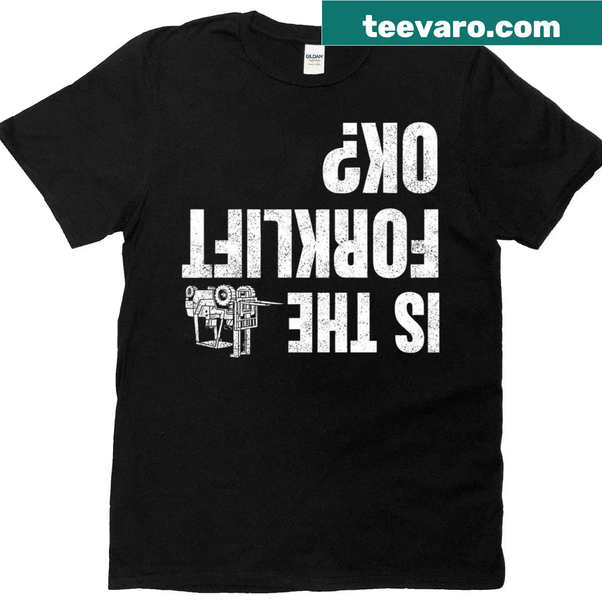 Humorous forklift driver T-shirt with safety message — on a men's t-shirt