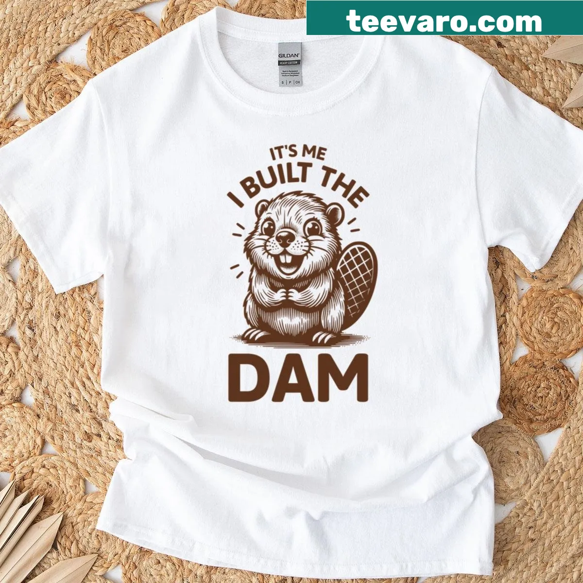Funny T-shirt with a playful beaver theme — on a men's t-shirt