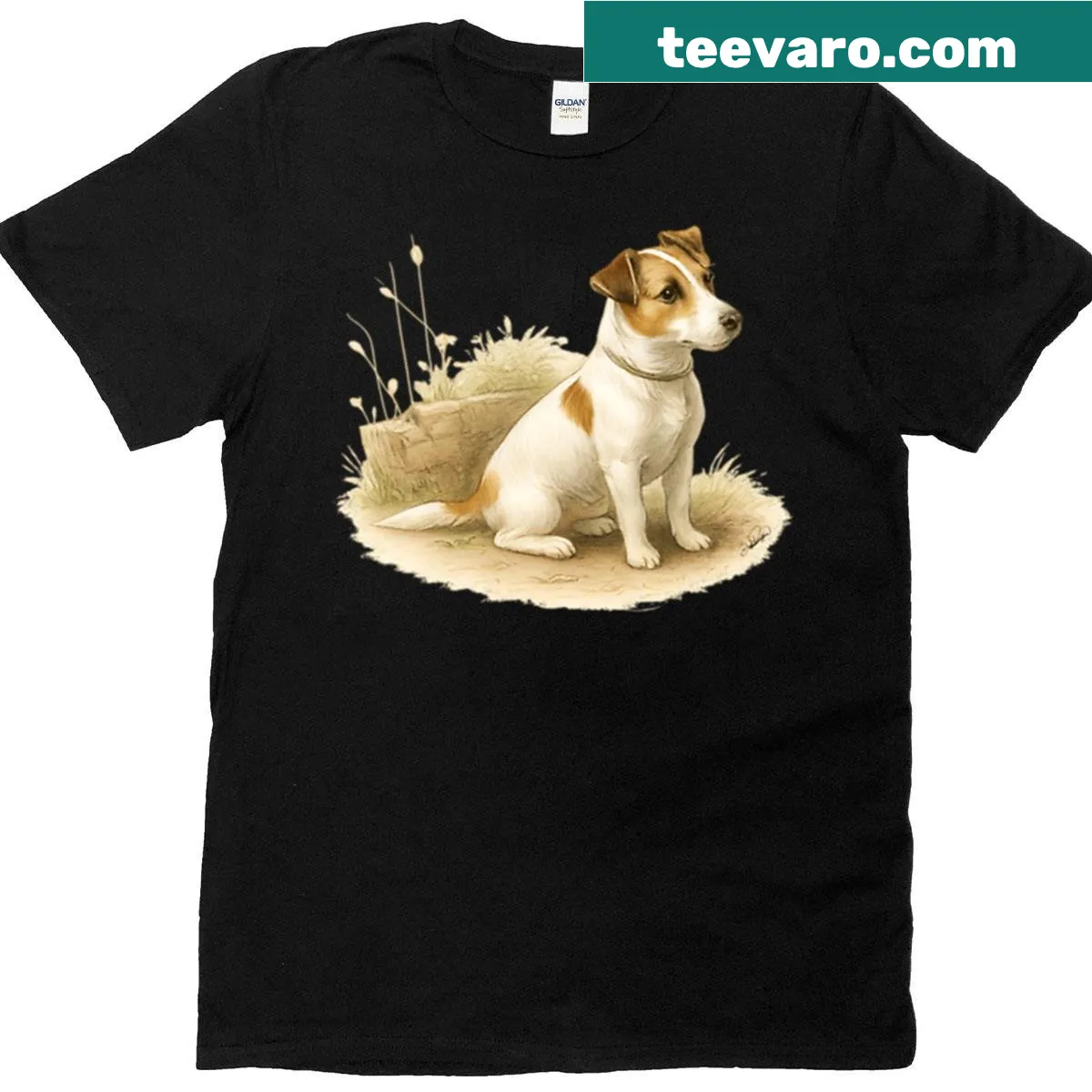Vintage pencil drawing of a Jack Russell Terrier on a t-shirt — on a men's t-shirt
