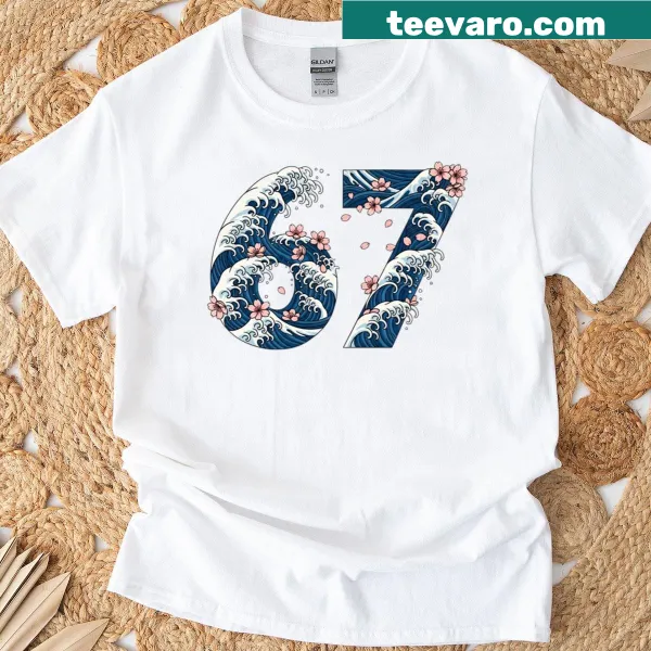 T-shirt featuring Japanese waves and sakura design