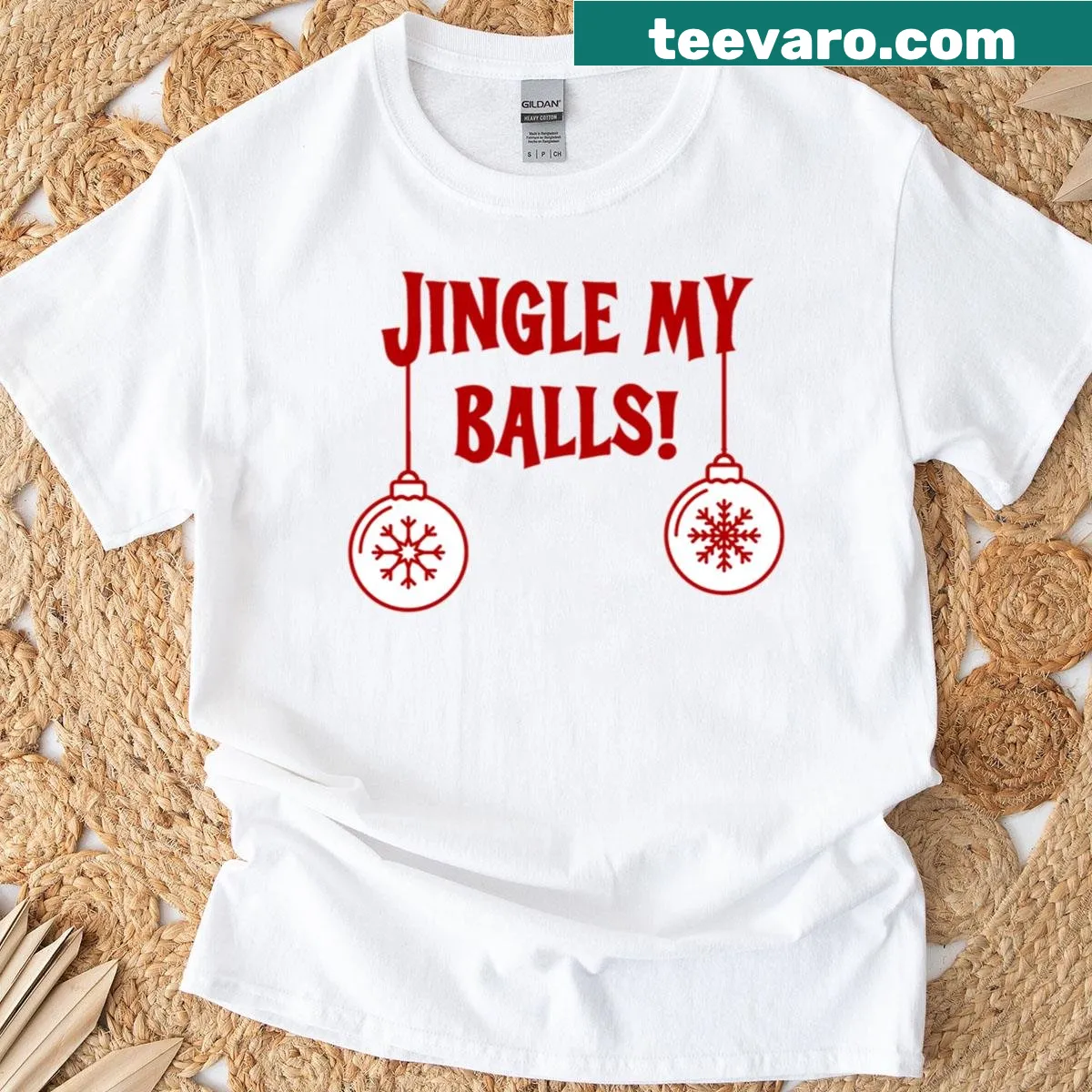 Oversized T-shirt with a humorous 'Jingle Balls' graphic — on a men's t-shirt