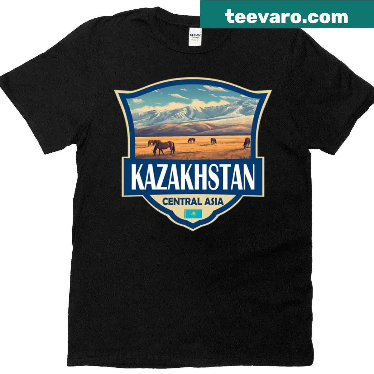 Retro badge illustration of Kazakhstan on a T-shirt — on a men's t-shirt