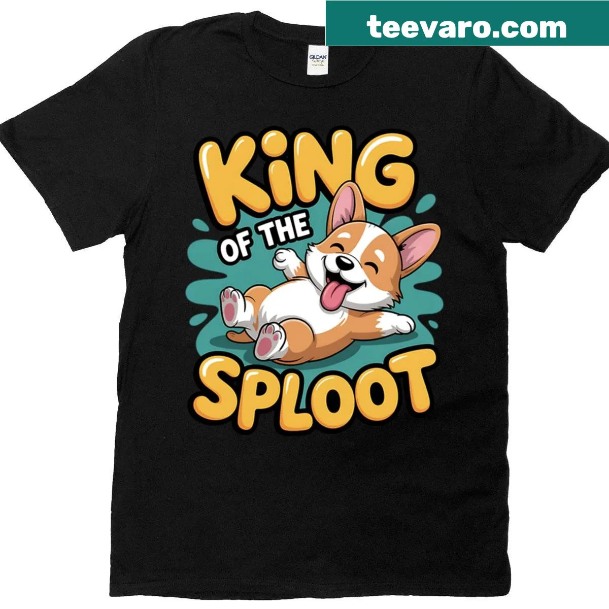 Funny illustration of a dog splooting on a t-shirt — on a men's t-shirt