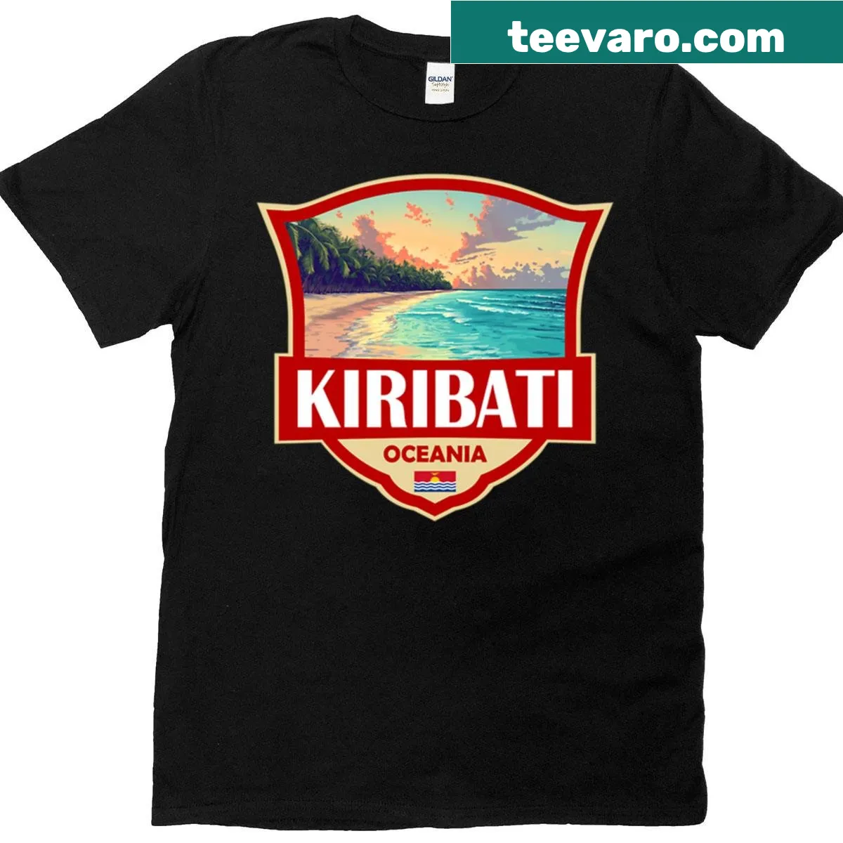 Retro badge illustration t-shirt inspired by Kiribati — on a men's t-shirt