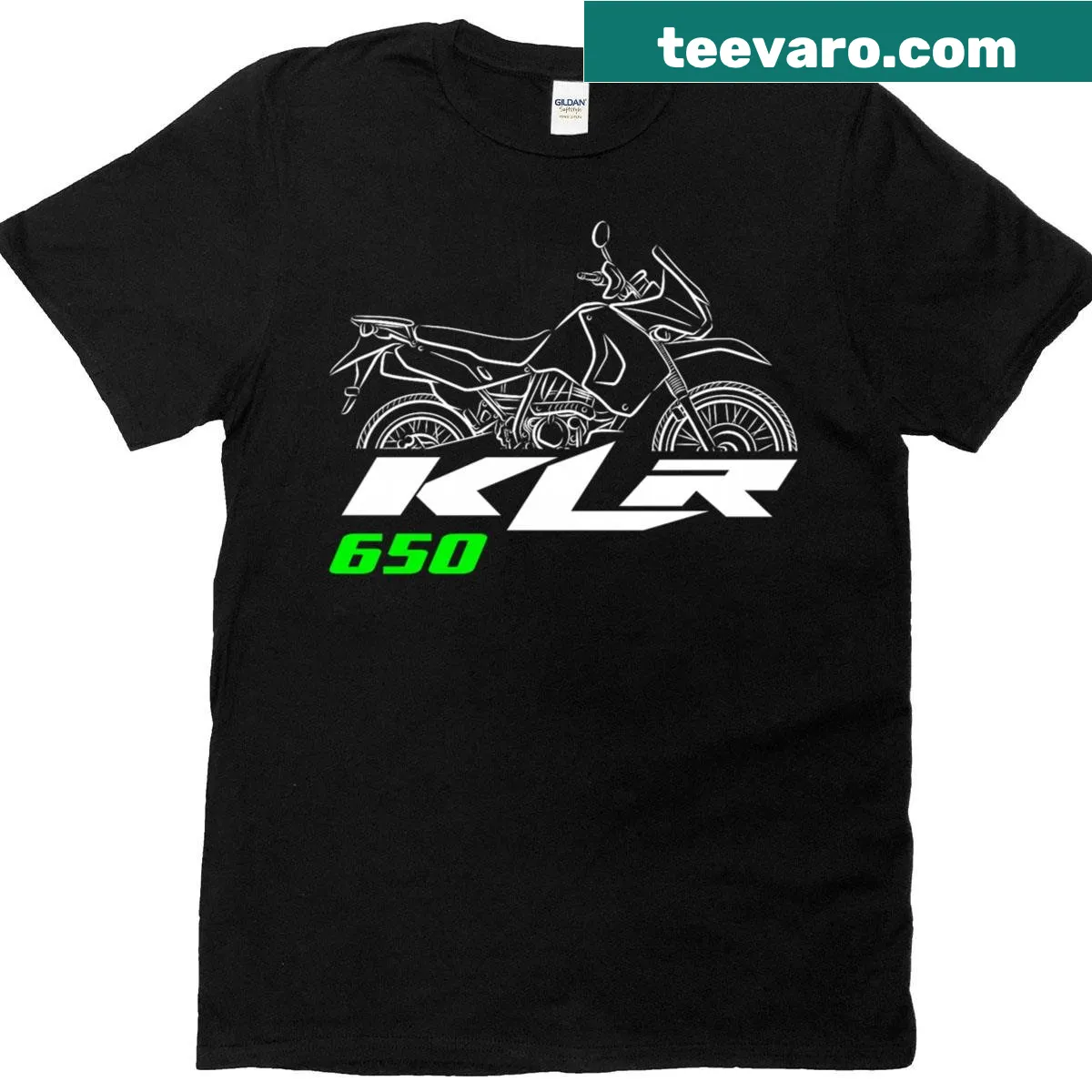 Motorcycle shirt featuring KLR650 model years 2008-2018 — on a men's t-shirt