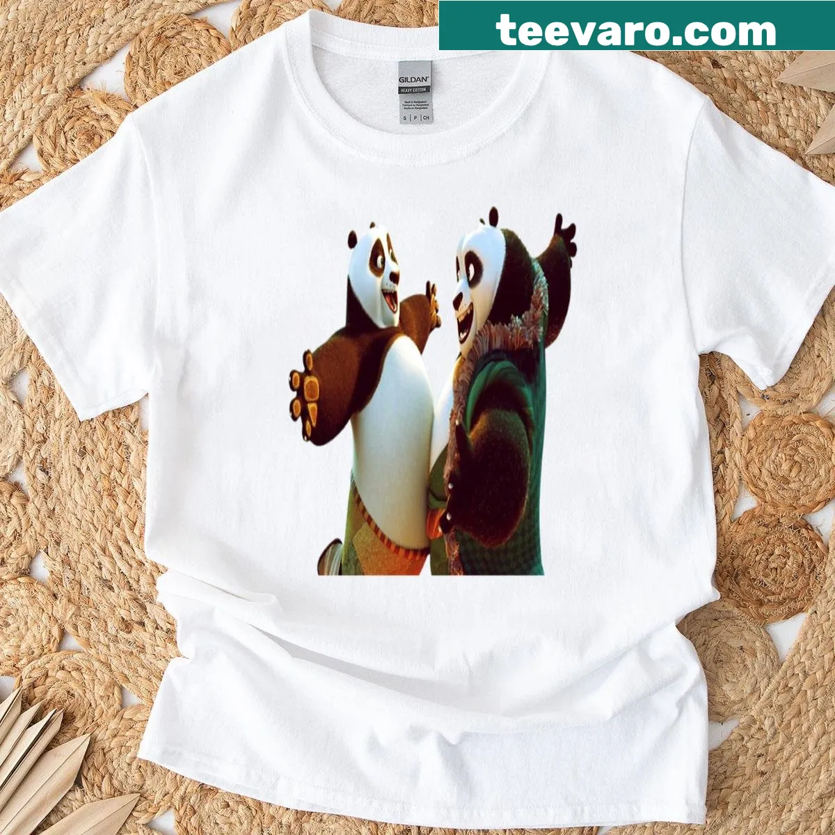 Oversized Kung Fu Panda t-shirt featuring Po and friends illustration — on a men's t-shirt