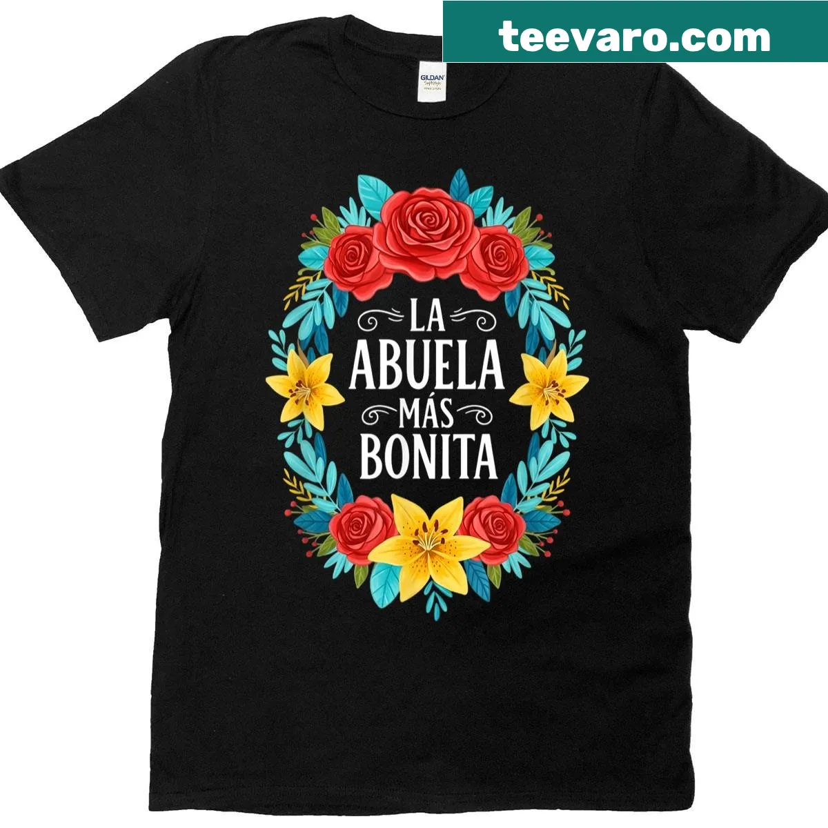 T-shirt featuring the phrase 'La Abuela Ms Bonita' celebrating grandmothers. — on a men's t-shirt