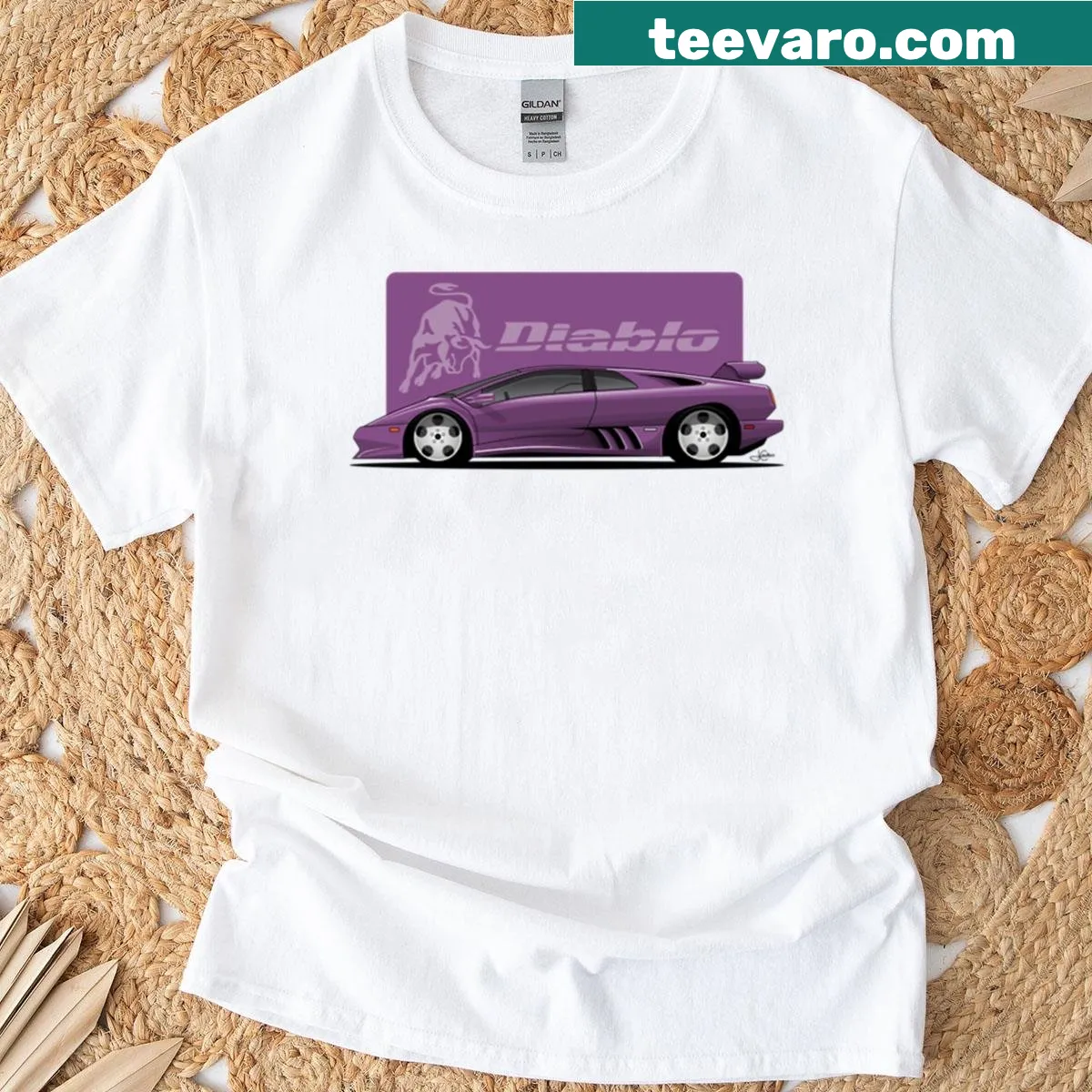 Shirt featuring an illustration of the Lambo Diablo — on a men's t-shirt