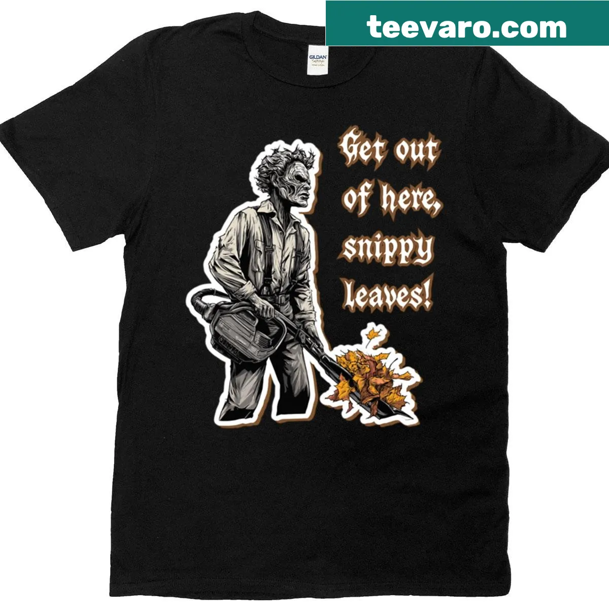 Funny Halloween t-shirt with leaf blower design — on a men's t-shirt