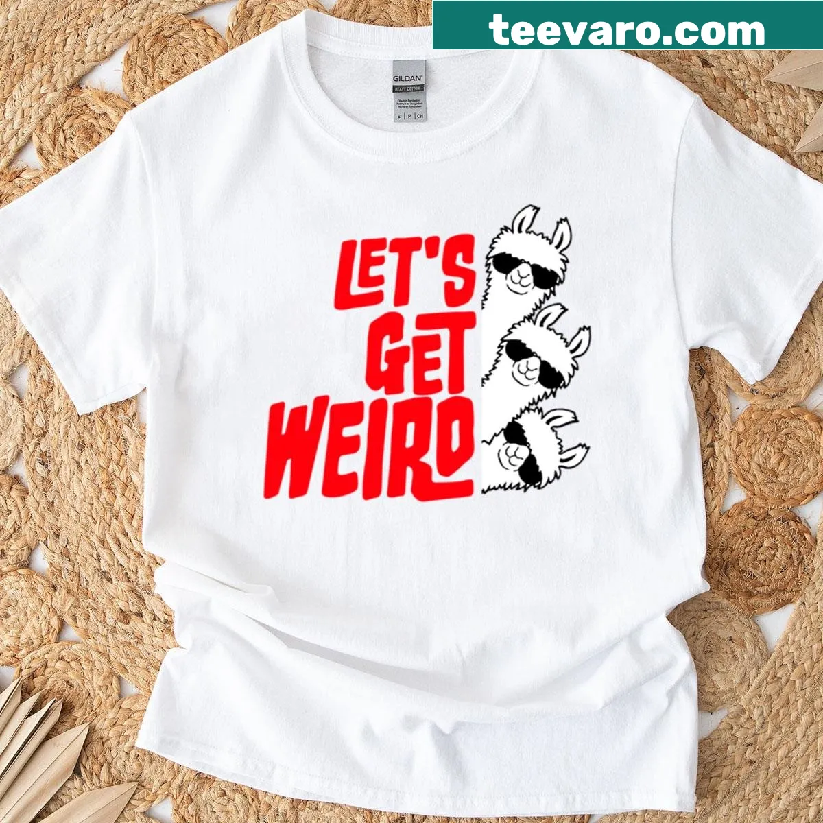 Playful llama with sunglasses graphic T-shirt — on a men's t-shirt