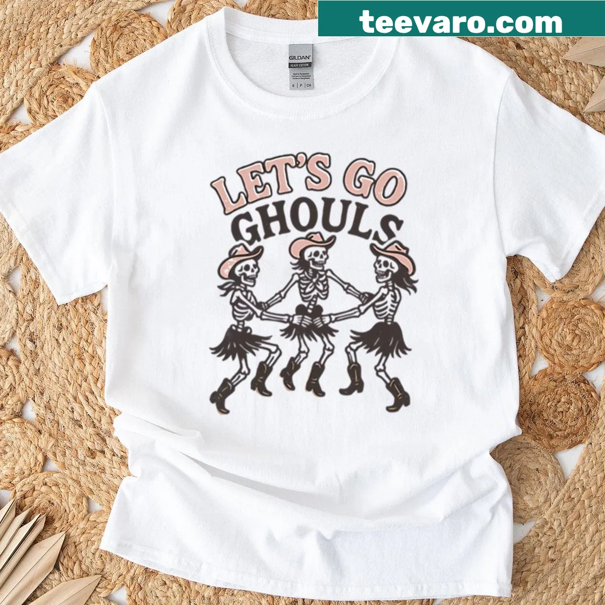 Funny skeleton cowgirl graphic T-shirt for Halloween — on a men's t-shirt