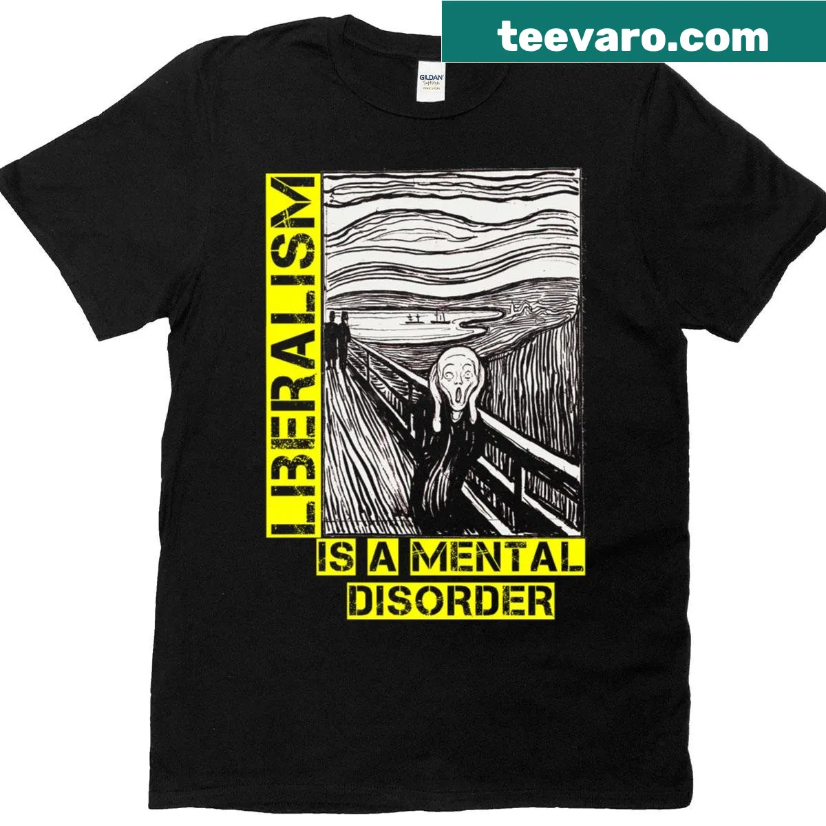 Bold T-shirt featuring the phrase 'Liberalism Is A Mental Disorder' — on a men's t-shirt