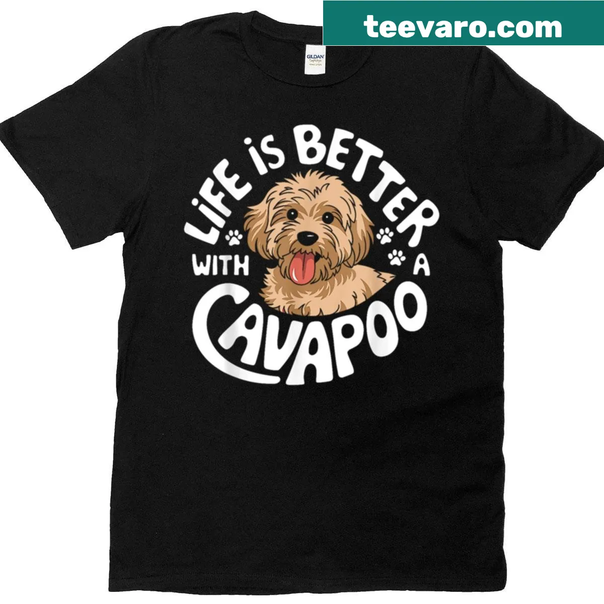 Cute illustration of a Cavapoo on a dog lover's t-shirt. — on a men's t-shirt