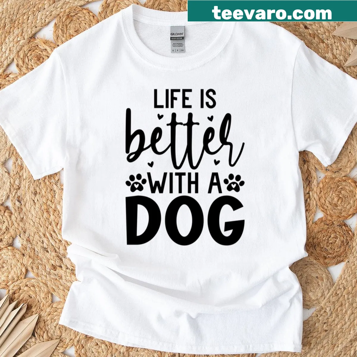 Cute dog lovers shirt with paw print design and text — on a men's t-shirt