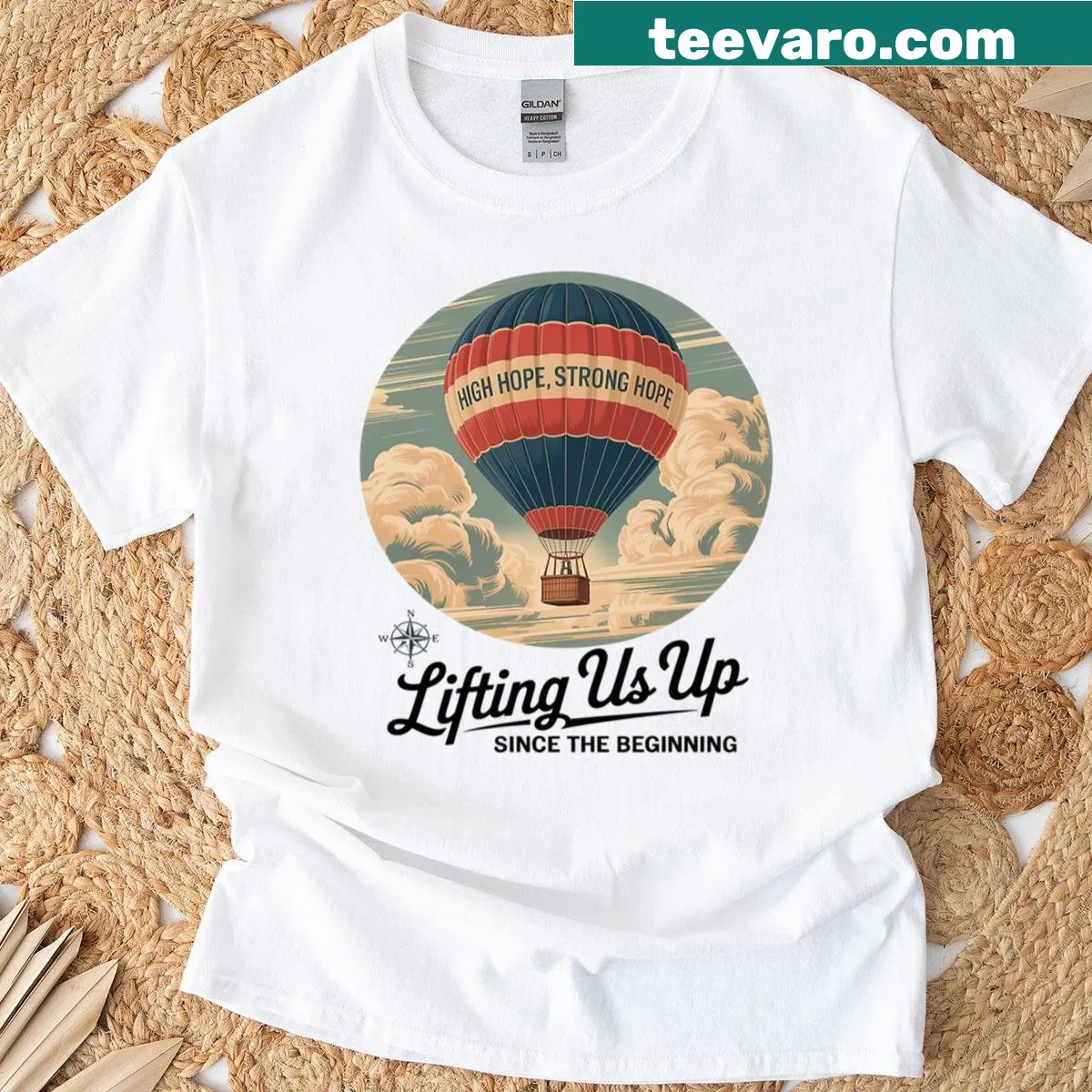 T-shirt featuring a whimsical hot air balloon design celebrating dads — on a men's t-shirt