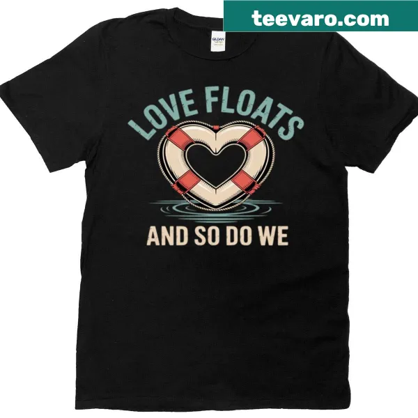Vintage-style T-shirt with nautical theme and the phrase 'Love Floats'