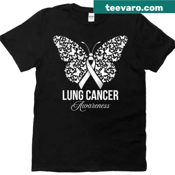 White ribbon design on lung cancer awareness t-shirt