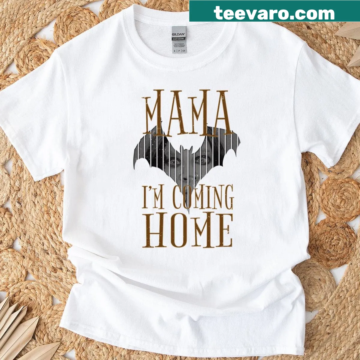 T-shirt with the heartfelt message 'Mama I'm Coming Home' in elegant typography — on a men's t-shirt