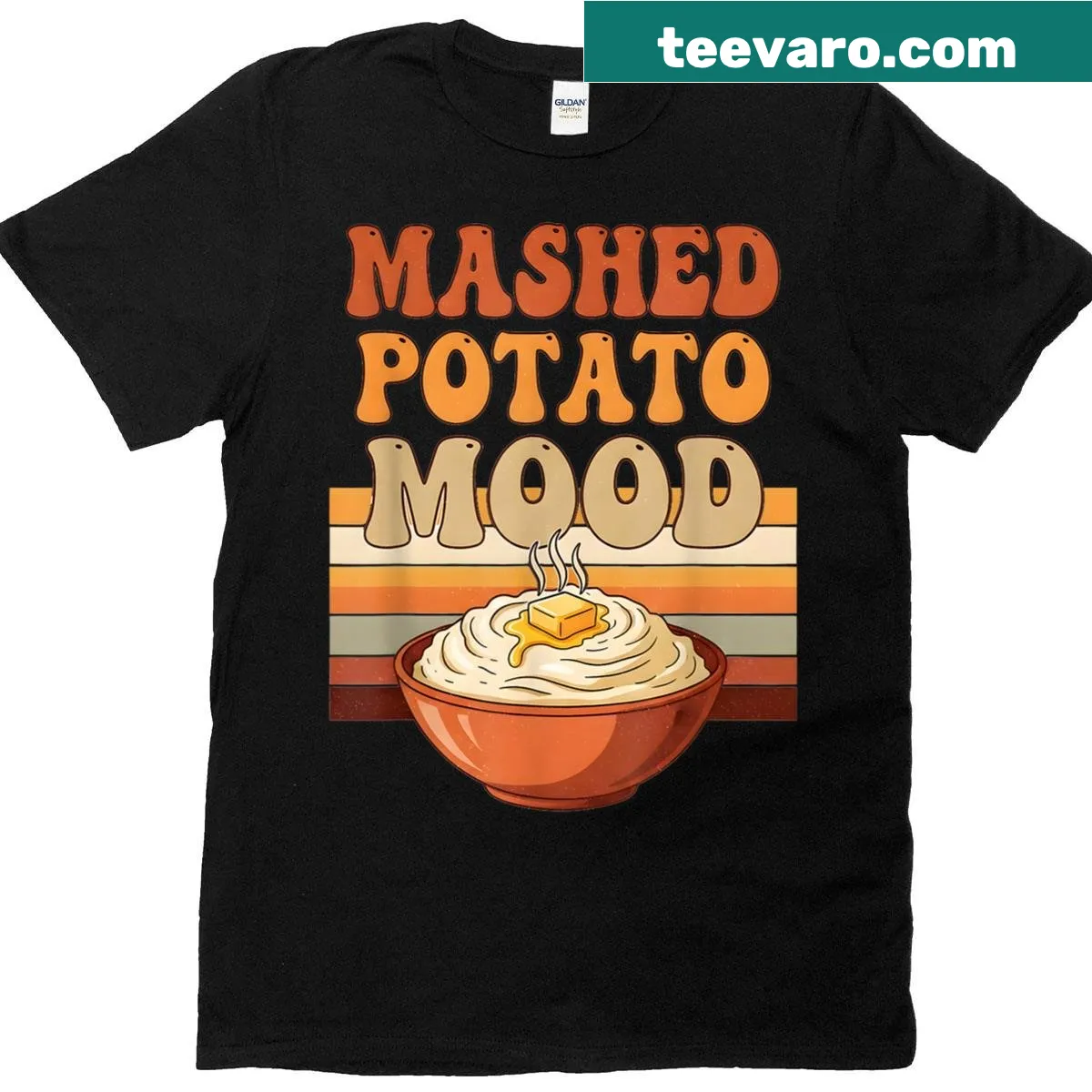 Funny Thanksgiving t-shirt with 'Mashed Potato Mood' text — on a men's t-shirt