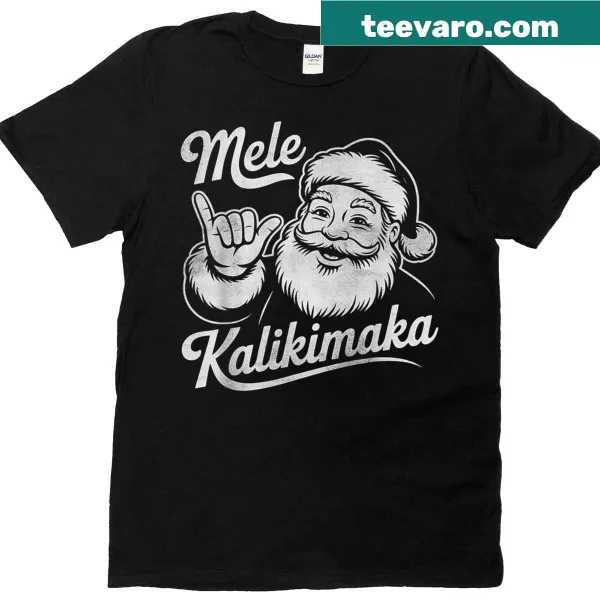 Retro Hawaiian Santa design with 'Mele Kalikimaka' text