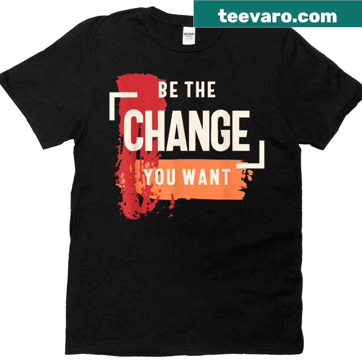 Motivational T-shirt for men with the phrase 'Be The Change' in bold text — on a men's t-shirt