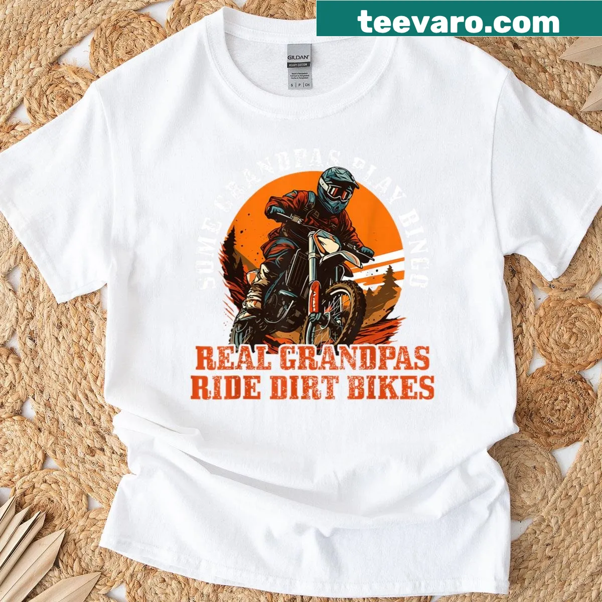 Funny grandpa t-shirt with text about motorcycles and bingo — on a men's t-shirt