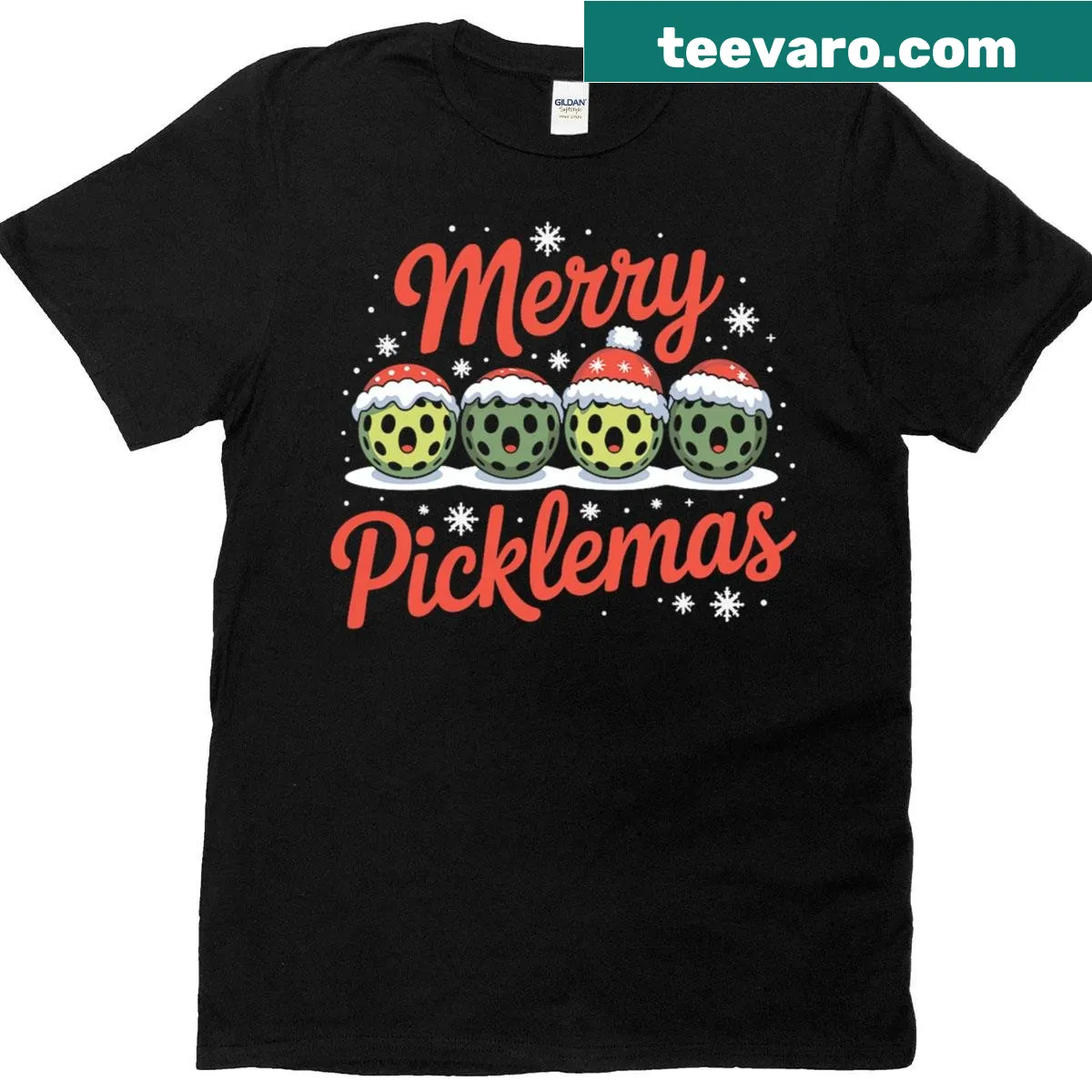 Funny Christmas t-shirt for pickleball lovers with a playful design — on a men's t-shirt