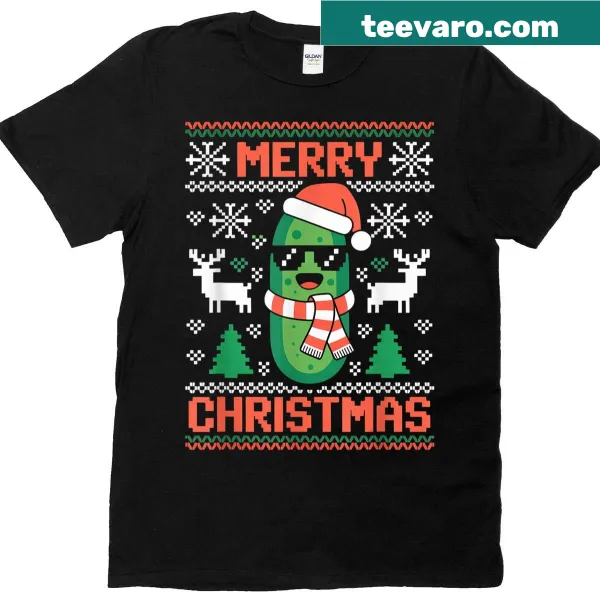 Funny cartoon design for Christmas themed 'Merry Picklemas' shirt
